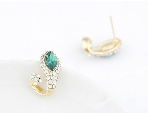 New Fashion Korean  gold plated Rhinestone crystal snake Ear Stud Earrings E-1650