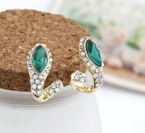 New Fashion Korean  gold plated Rhinestone crystal snake Ear Stud Earrings E-1650