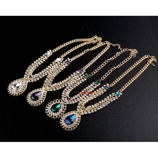 New Fashion Charming European Gold Plated Alloy Rhinestone Green Crystal Drop Pendant Necklace earring set N-2281  E-0279-GR