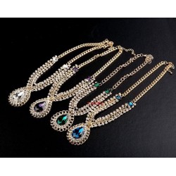 New Fashion Charming European Gold Plated Alloy Rhinestone Green Crystal Drop Pendant Necklace earring set N-2281  E-0279-GR