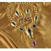 fashion Style Gold Plated Alloy link chain rhinestone insect crystal flower Necklace earring set S-0001