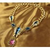 fashion Style Gold Plated Alloy link chain rhinestone insect crystal flower Necklace earring set S-0001