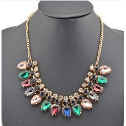 New Arrival Charming Fashion Gold Metal Rhinestone Faux Gem Crystal Drop Choker Necklace N-0263