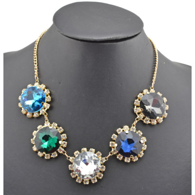 New Arrival European Style Gold Plated Crystal Round Flower Rhinestone  Choker Pendant Necklace N-0056