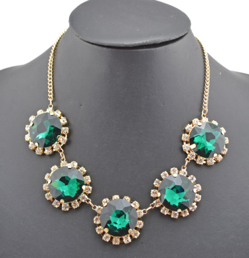 New Arrival European Style Gold Plated Crystal Round Flower Rhinestone  Choker Pendant Necklace N-0056