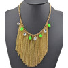 2013 Charming Gold Plated Metal Faux Gem Crystal Drop Tassels Choker Necklace N-1011
