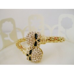 B-0164 Fashion Gun Black Gold Plated Alloy Rhinestone Skull Adjustable Bangle Bracelet