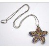 New Charming Korean Vintage Style Gold Plated Alloy Beads Chain Colorful Rhinestone Hollow Out Starfish Pendant Necklace N-3378