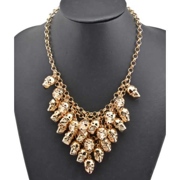 New Arrival Fashion Gold Plated Alloy Multilayer Skull Head Choker Necklace N-1848