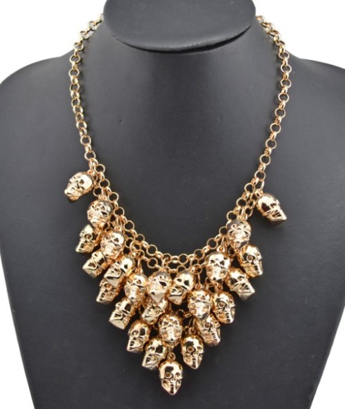 New Arrival Fashion Gold Plated Alloy Multilayer Skull Head Choker Necklace N-1848