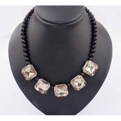 European Fashion Black Beads Cryatal Square  Choker Pendant Necklace N-0272