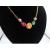 New European Style Fashion Gold Metal Colorful Gem Lion Head Pendant Necklace N-3299