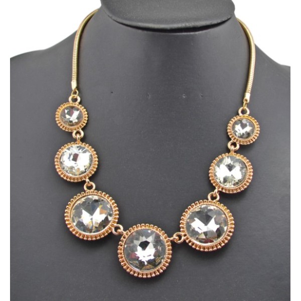 New Charming European Style Gold Plated Alloy Crystal Round Choker Necklace N-0286