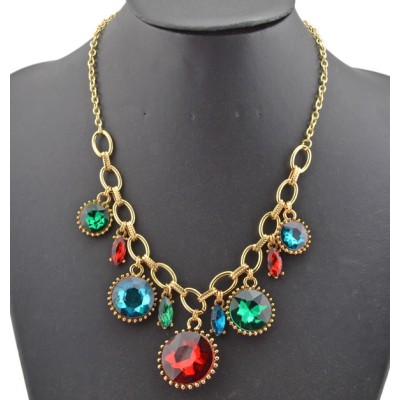 New Charming European Style Fashion Gold Metal Round Crystal Flower Pendant Necklace N-0265