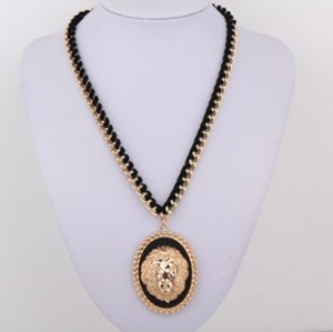 New European Style Bold Plated Alloy Black Velvet Chain Solid Lion Head Choker Necklace N-3278