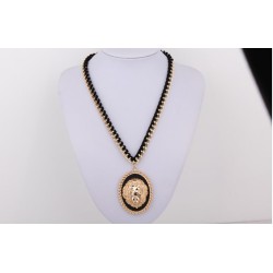 New European Style Bold Plated Alloy Black Velvet Chain Solid Lion Head Choker Necklace N-3278