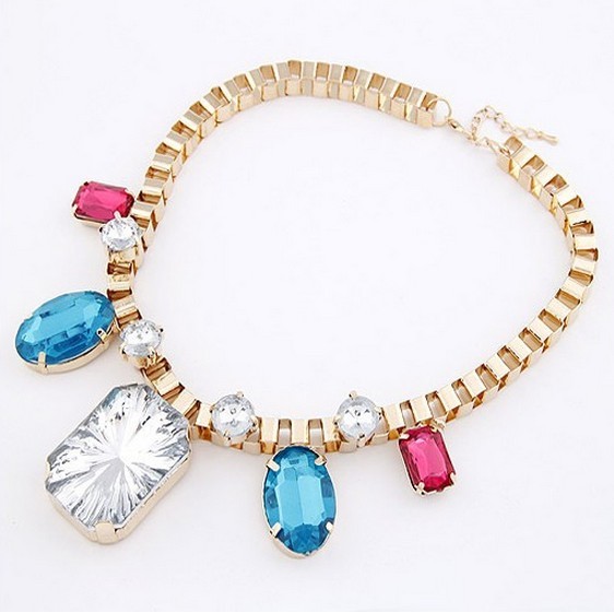 New Charming Korea Style Gold Plated Alloy Gem Rhinestone Geometry Choker Necklace N-4260