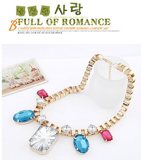New Charming Korea Style Gold Plated Alloy Gem Rhinestone Geometry Choker Necklace N-4260