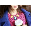 New Fashion Charming European Style Golden Metal Crystal Square Resin Oval Choker Necklace N-4259