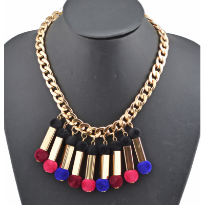 New Fashion  European Style Golden Metal cotton ball cosmetic brush Shape tassels Choker Necklace N-1764