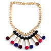 New Fashion  European Style Golden Metal cotton ball cosmetic brush Shape tassels Choker Necklace N-1764