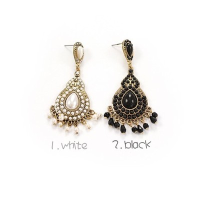New Fashion European Style Bronze ALloy White Black Drop Ear Stud E-0272