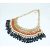 Fashion gold plated Layered  Gems Wood Beads tassels  Bib Chocker Necklaces N-0151