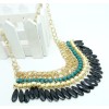 Fashion gold plated Layered  Gems Wood Beads tassels  Bib Chocker Necklaces N-0151