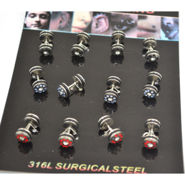 I-0051 Wholesale 12PCS Rhinestone Wheel Nipple Tongue Barbells Ear Pricing
