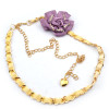 Fashion Charming Gold Metal Rhinestone Purple Flower  Long Waist Chain N-1346