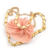Fashion Charming Gold Metal Crystal Pink Yarn Bowknot  Long Waist Chain N-1347
