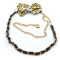 Fashion Charming Gold Metal Black Silk Chain Leopard Bowknot  Crystal Long Waist Chain N-1349