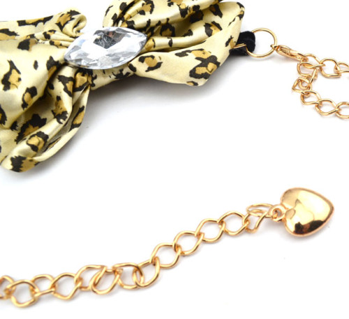 Fashion Charming Gold Metal Black Silk Chain Leopard Bowknot  Crystal Long Waist Chain N-1349
