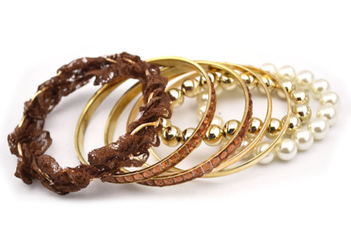 Fashion European gold plated metal lace pearl beads Bracelet Bangle set B-0276