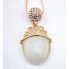 Fashion Charming Gold Metal Lovely Rhinestone Cat Eye Drop Crown Pendant Necklace N-0577