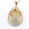 Fashion Charming Gold Metal Lovely Rhinestone Cat Eye Drop Crown Pendant Necklace N-0577