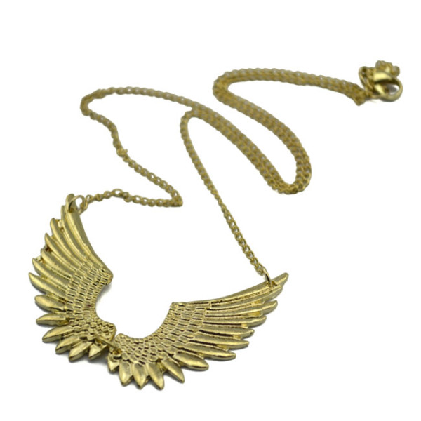 Fashion Lovely Gold Metal Angle Feather Wing Pendant Necklace N-2899-0