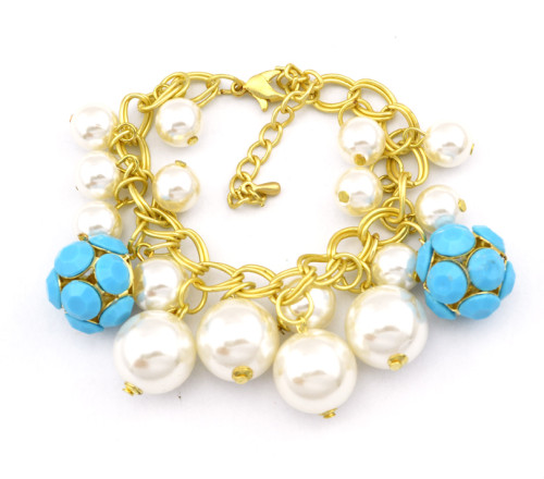 New European Style Gold Plated pearl resin ball Choker Necklace bracelet set S-0035