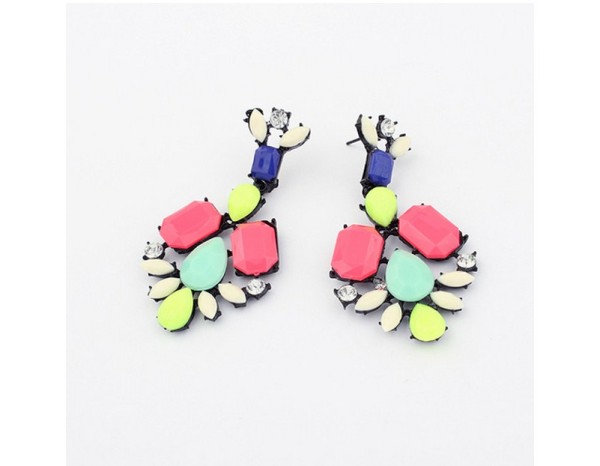European style colorful resin gem rhinestone geometry stud earrings E-0679