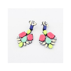 European style colorful resin gem rhinestone geometry stud earrings E-0679