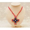 New Fashion Gold Plated Alloy Rose Ribbon Weave Chain Resin Rhinestone Flower Cross Pendant Necklace  N-0579