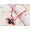 New Fashion Gold Plated Alloy Rose Ribbon Weave Chain Resin Rhinestone Flower Cross Pendant Necklace  N-0579