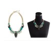 New European Style Vintage Gold Green Gem Rhinestone Resin Flower Choker Necklace N-0581