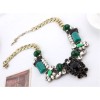 New European Style Vintage Gold Green Gem Rhinestone Resin Flower Choker Necklace  N-0581