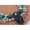 New European Style Vintage Gold Green Gem Rhinestone Resin Flower Choker Necklace  N-0581