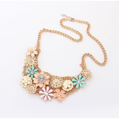 Lovely Fashion Charming Golden Metal Enamel Daisy Flower Rhinestone Choker  Necklace N-0156