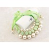 New Charming Korean Style Gold Plated Alloy Silk Ribbon Resin Gem Pearl Necklace N-1572