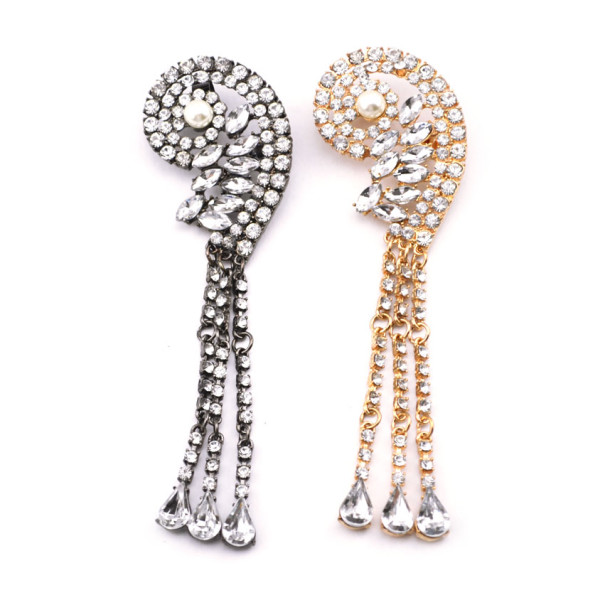 European Style full clear rhinestone crystal drop tassels pearl ear clip Ear Cuff For Left Ear E-2087