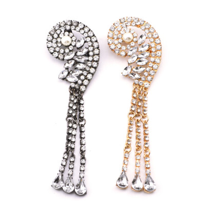 European Style full clear rhinestone crystal drop tassels pearl ear clip Ear Cuff For Left Ear E-2087
