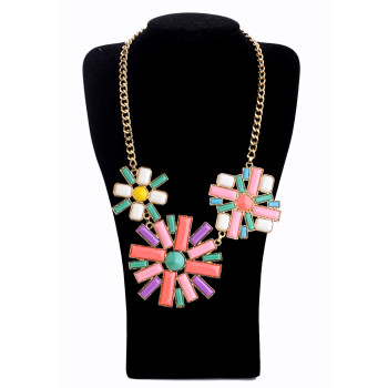 New  charming gold plated resin colorful gem flower choker necklace N0160